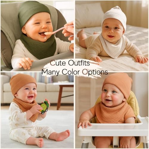 Sofier Baby Hats and Muslin Bibs Baby Beanies for Unisex Newborn Infant 0-6 Months Boys Girls Gift Set(US, Age, 0 Months, 6 Months, Green) - Thumbnail 6