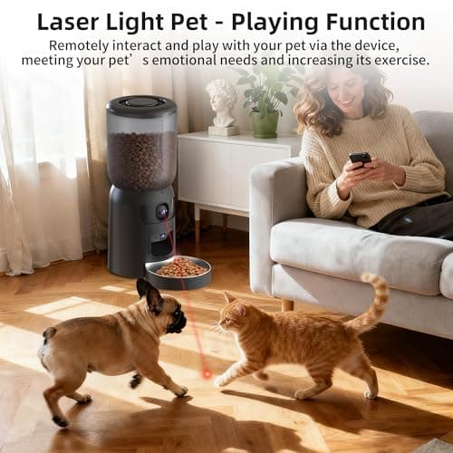 Voxblend Automatic Cat Feeder with Dual Camera, 5G WiFi App Control: 5L Automatic Dog Food Storage Container with 2K HD Video and Laser Pet Toy, Dual Power Timed Smart Pet Food Dispenser for Cats&Dogs - Thumbnail 5