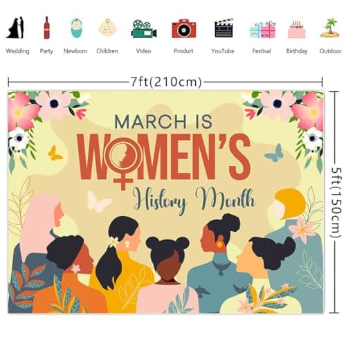 Wollmix Womens History Month Decorations Banner Backdrop 7x5ft, Female Holiday Party Supplies for Photography, Women's Rights Celebration Photo Booth Studio Props for Events - Thumbnail 3