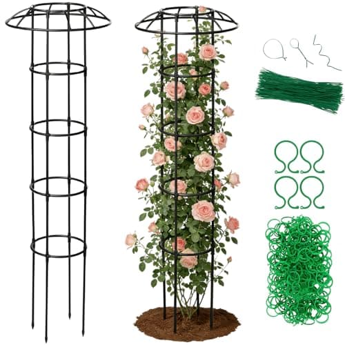 Garden Obelisk Trellis for Climbing Plants Outdoor | 64 Inch Mushroom Top Trellis for Potted Plants, Vines, Roses, Clematis | Rustproof Plastic Coated Metal Plant Support Indoor Outdoor for Vegetables - Image 1