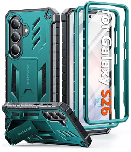 FNTCASE for Samsung Galaxy S26 Case: with [Built-in Screen Protector & Kickstand] [2 Front Frames] [Military-Grade Drop Protection] Heavy Duty Shockproof Rugged Case Full Body Protective Cover Green