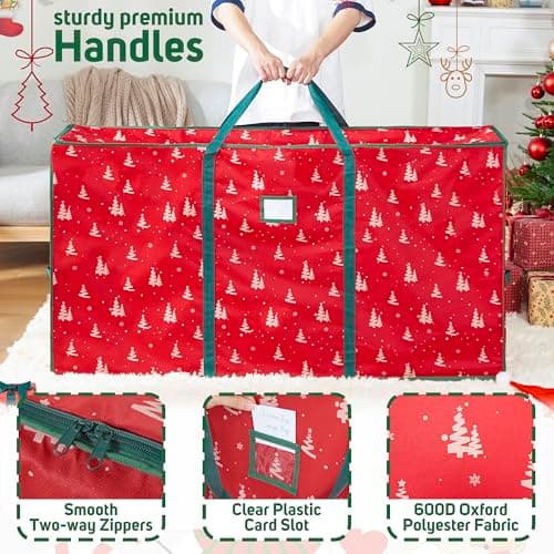 ELONG HOME Christmas Tree Storage Bag for 9ft Tree, Deluxe Rolling Moving Bags with Wheels and Heavy-Duty Zippers，Padded Design with Secure Fastening Straps - Thumbnail 4