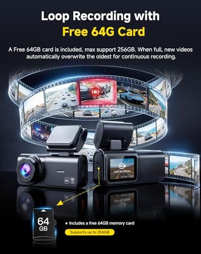 AXB Dash Cam Front and Rear: 4K+2.5K Dashcam with 5G WiFi APP Control & 64GB Card - Dual Dash Camera for Cars with 24H Parking Mode Night Vision Loop Recording Emergency Lock (V3) - Thumbnail 5