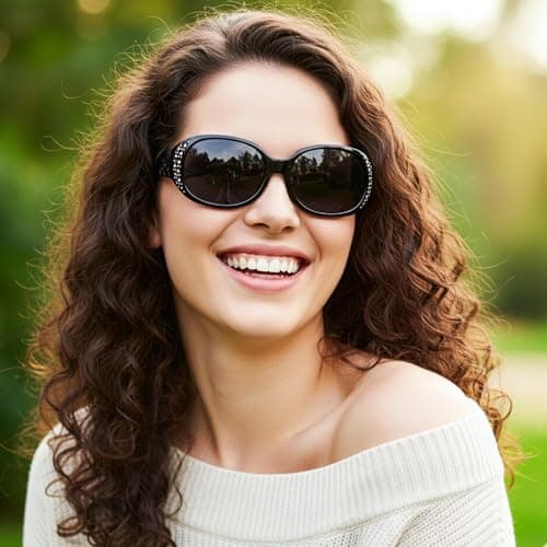 FEISEDY Women's Polarized Sunglasses Wrap Around Rhinestone Design Fashion Sunnies UV400 Protection B1091 Black/Grey - Thumbnail 2