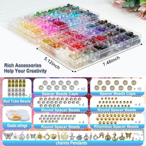 Hanyoung 8mm Glass Beads for Bracelet Making kit, 96 Colors 2900 pcs Crackle and Solid Beads Jewelry Making, Crafts Glass Round Beads for DIY Beginner (Solid & Crackle Color) - Thumbnail 2