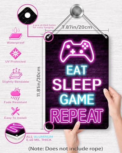 Drsoum Video Gamer Room Decor for Boys Gaming Wall Decor Neon Gaming Room Metal Sign 12 x 8 Inch Set of 4 - Gamer Wall Decor Teenage Boy Room Decor - Thumbnail 5
