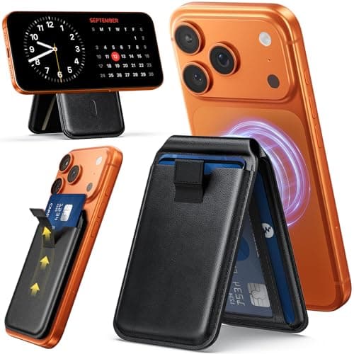 Fshyos Upgraded Mag-Safe Wallet with Drawstring Lightweight Vegan Leather Magnetic Card Holder Adjustable Phone Wallet Stand Magnetic for iPhone 12-17 Series Not for iPhone 13/12 Mini (Black) - Image 1