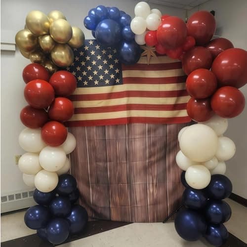 Red White and Blue Balloons Arch Kit - 124 PCs Double Stuffed Red Navy Blue Sand White Gold Latex Balloons for 4th of July Veterans Day Birthday Party Decorations - Thumbnail 2
