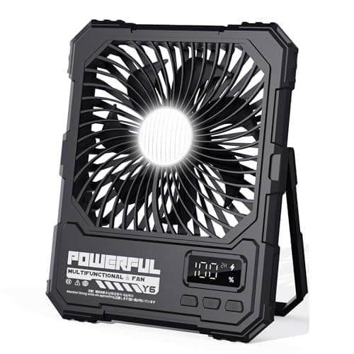 NAOIY Portable Fan, Camping Fan, 20000mAh 6-Inch 18-85H Rechargeable Ultra Thin Foldable with Built-in Power Bank, LED Light, Remote Control, Hook for Outdoor Camping Tent RV Travel (Black) - Image 1