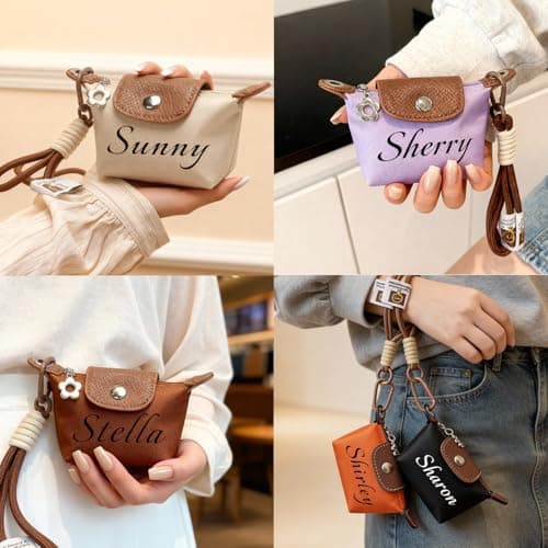 VBAIFAyy Custom Mini Nylon Dumpling Coin Purse - Personalized Zipper Pouch with Detachable Wrist Strap & Keychain, Small Makeup Wallet for Women (Custom Text/Logo Available) - Thumbnail 5