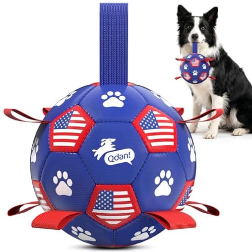 QDAN Dog Toys, Soccer Ball with Straps, Durable Dog Balls for Small Medium, Beach Pool Dog Water Toy (6 Inch) - Image 1