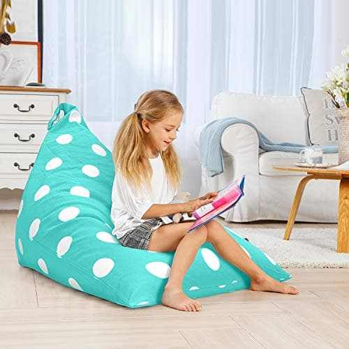 Aubliss Stuffed Animal Storage Bean Bag Chair Cover, 50"x 35" Extra Large Bean Bags for Kids & Adults, Beanbag Toy Storage for Boys Girls - Premium Cotton Canvas Aqua Dot - Thumbnail 5