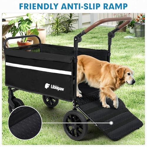 Libbipaw Dog Wagon for Medium & Large Dogs, Foldable All-Terrain Dog Stroller Wagon with Ramp, Adjustable Handle, One-Step Brake, Heavy Duty Pet Wagon (Black) - Thumbnail 3