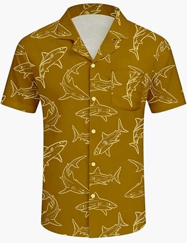 EoBeKee Men's Hawaiian Shirt Short Sleeve Button Down, Shark Print Tropical Beach Shirts Casual Summer Vacation Tops - Thumbnail 6