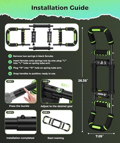 Twister Arm Trainer & Chest Workout Equipment with Digital Display - Auto Reps & Calorie Estimator, 40-120 lbs Home Gym Chest Exerciser for Men, Green Pro - Thumbnail 5