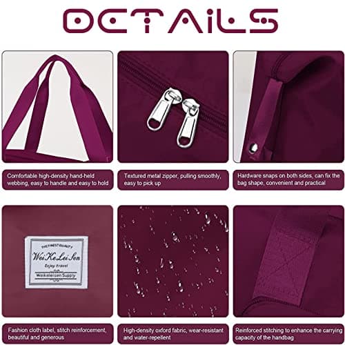 Large Capacity Foldable Travel Bag, Sports Shoulder Bag, Duffel Bag, Wet and Dry Separation, Waterproof Oxford Fabric(Deep Purple, Large) - Thumbnail 6