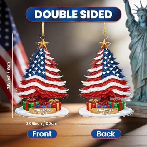 United States 250th Anniversary Ornament, 2D Acrylic 1776 2026 250 Years Anniversary USA Christmas Tree Ornament, America 250 Years Decorations for US Citizens - Thumbnail 2