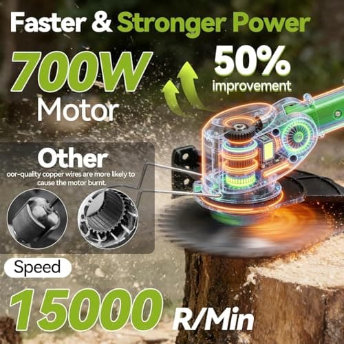 20,000RPM Electric Weed Wacker with Wheel,700W Cordless Weed Eater, Battery Powered, 4-in-1 String Trimmer,Brush Cutter/Grass Trimmer/Lawn Mower/Lawn Edger with 3 Type Blades for Garden Yard - Thumbnail 2