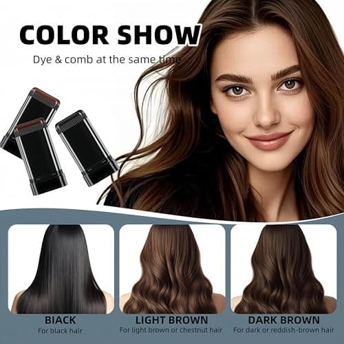 Temporary Hair Dye Comb for Gray Hair Coverage, Disposable Hair Color Stick with Precision Brush, Advanced Non-Irritating & Smudge-Proof Formula, Quick Root & Sideburn Touch-Up (light brown) - Thumbnail 3