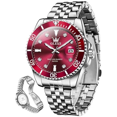 OLEVS Watch Men Luxury Dress Stainless Steel Red Face Wrist Watches for Men Analog Quartz Waterproof Fancy Fashion Diamond Mens Watch Relojes para Hombres - Image 1
