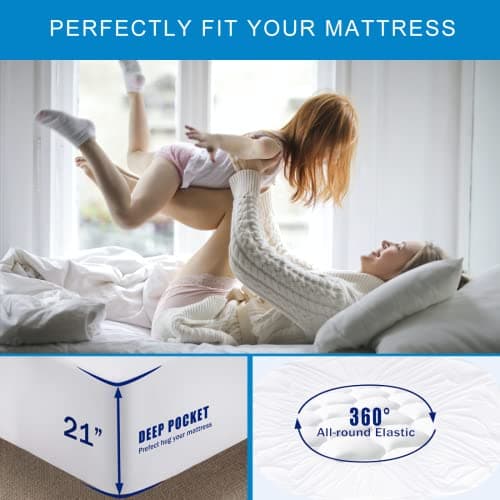 California King Size Quilted Fitted Waterproof Mattress Pad, Premium Hollow Material Filling Mattress Protector, Breathable, Quiet, Cooling, Machine-Washable Mattress Cover with 21” Deep Pocket - Thumbnail 4