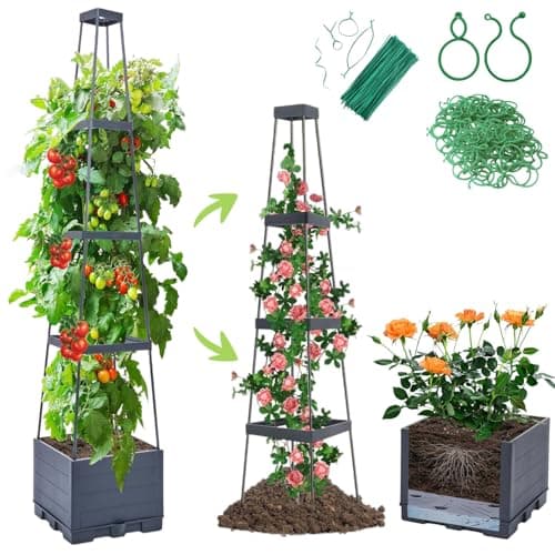 Self Watering Tomato Planter for Growing Tomatoes - 55" Raised Garden Bed Planter Box with Trellis for Climbing Plants - Tomato Support Cage for Vine Vegetables Flowers Greenhouse Indoor Outdoor - Image 1