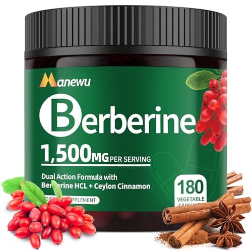 Manewu Berberine HCL 1500mg Complex - Berberine Supplement with Ceylon Cinnamon & Citrus Bergamot - Supports Immune, Gastrointestinal & Digestive Health - 180 Count for 3-Month Supply - Image 1