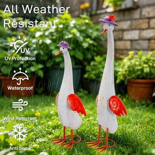 The Aura Collective 22" Duck Garden Statue Set of 2 Metal Ducks, Duck Outdoor Decor with Stakes Animal Yard Art Sculptures for Patio Porch Lawn Backyard White - Thumbnail 3