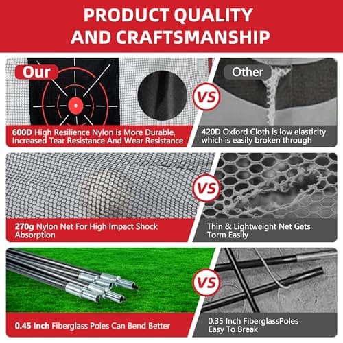 10x7ft Golf Practice Net with Chipping Target, Foldable Mat, 8 Tees & 6 Balls – All-in-One Golf Hitting Net for Backyard, Indoor Outdoor Use, Includes Carry Bag for Easy Storage - Thumbnail 5