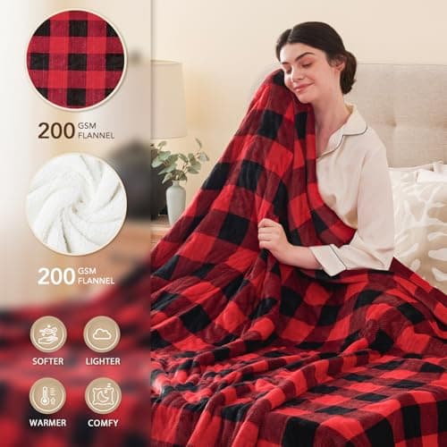 Homemate Electric Blanket Heated Throw - 50“x60“ Ultra Soft Cozy Flannel Heating Blanket with 10 Fast Heat Levels 8 Hours Auto Off Over-Heated Protection ETL Certification Keep Warm in Home Office - Thumbnail 2