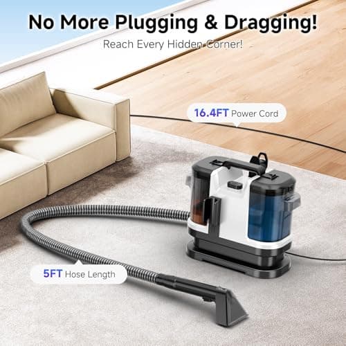 Vaconly Portable Carpet & Upholstery Cleaner Machine, Handheld Spot Cleaner with Dual Brush, 18KPa Suction, Large Removable Tank for Couch, Car, Stairs, Rugs & Pet Stains,White - Thumbnail 5