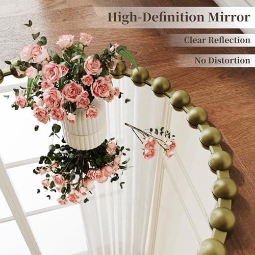 WISSMIELS Round Vintage Vanity Mirror, 24 Inch Beaded Frame Circle Wall Mirror for Bathroom, Bedroom Dresser, Entryway, Living Room, Decorative Hanging Wall Mirror, Bronze - Thumbnail 3