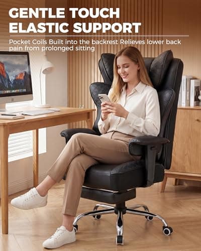 GTPLAYER Big and Tall Office Chair Wide Ergonomic Gaming Chair with Deluxe Embossing Designed Leather with Foot Rest,150°Reclining Adjustable Soft Armrests Pocket Spring Back Support and Pillow - Thumbnail 3