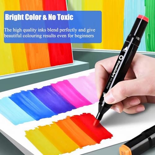 GenuisArt Alcohol Markers, Chisel & Fine Dual Tips,Paint Markers For Coloring, Drawing, Sketching, Card Making and DIY Patinting- Perfect for Adults and Kids (Black Barrel, 168) - Thumbnail 4