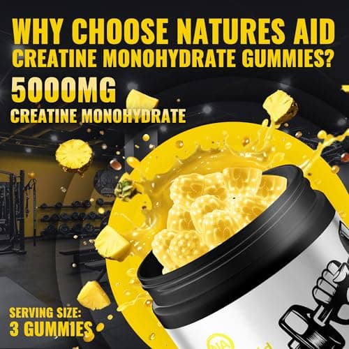 Natures Aid NSF Certified Creatine Gummy 5g - Creatine Monohydrate Gummies – Pre-Workout Energy & Muscle Growth Support for Men & Women | Pineapple Electrolyte Gummies (135 Count) - Thumbnail 5
