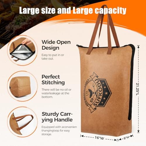 Sufkodu 21in Insulated BBQ Blanket for Resting Meat, Heavy-Duty Meat Resting Bag with Wide Mouth for Briskets, Pork, Turkey, Moisture Retention - Smoker Accessories, BBQ Gifts for Men - Thumbnail 2