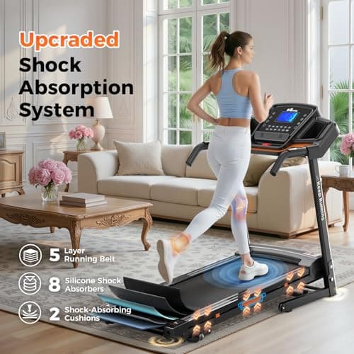 Lastforever 3.5HP Folding Treadmill for Home, 350 lbs Capacity, Portable Treadmills with 3-Level 12% Manual Incline, Bluetooth Speaker, Shock Absorption, Quiet Motor (Black+Orange) - Thumbnail 3