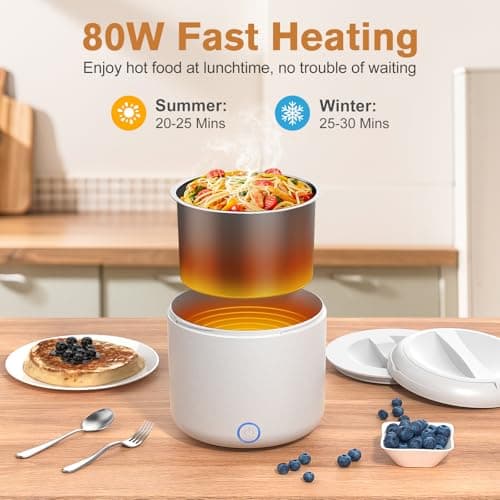 Vabaso Electric Lunch Box for Adults, 41oz 80W Heated Lunch Box, 12V/24V/110V/220V Portable Food Warmer White Elephant Gifts for Men Car Truck Work with 1.2L 304 Stainless Steel Container - Thumbnail 6