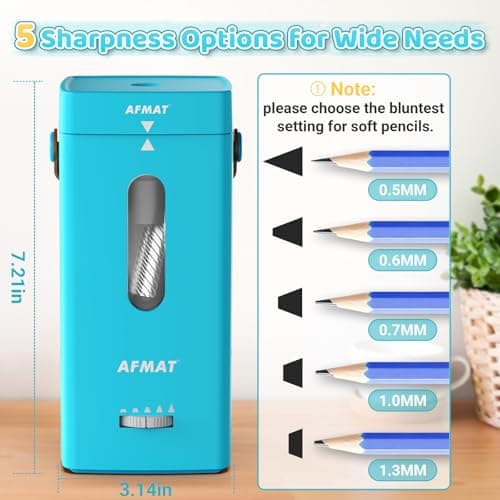 AFMAT Electric Pencil Sharpener, Fully Automatic Pencil Sharpener, Auto in & Out, Rechargeable Hands-Free Sharpeners for Jumbo & Colored Pencils (6.5-12mm), Portable for Home/Classroom/Office PSC6 - Thumbnail 3