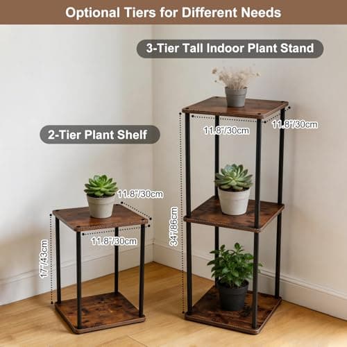 Vigordream Plant Stand Indoor Outdoor 3 Tier Metal Plant Shelf Tall Pedestal Stand Flower Pot Stands Multiple Planter Support Rack for Corner Living Room, Balcony, Garden Patio (Retro Brown, 34 INCH) - Thumbnail 3