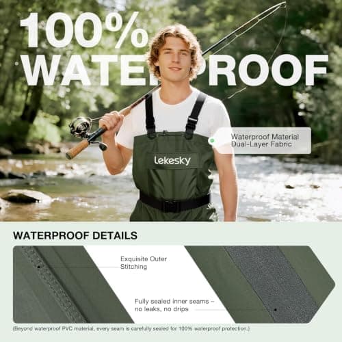 Lekesky Fly Fishing Chest Waders with Boots for Men Women, US Sizes 5–14,2-Ply Nylon/Pvc Waterproof Waders(Green,M12) - Thumbnail 4