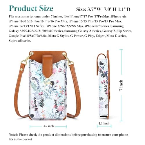 Peacocktion Small Crossbody Bags for Women RFID Cell Phone Leather Purse with Card Slot Trendy Card Holder Wallet Brown Floral - Thumbnail 6