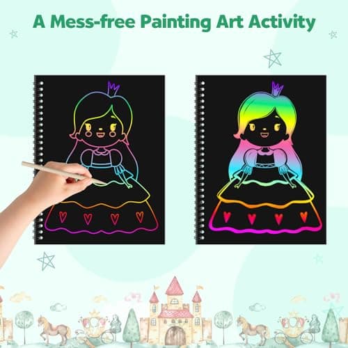 ZMLM Scratch Paper Art Craft: 2 Pack Rainbow Scratch Notebooks Crafts for Kids Ages 4-8 Year Old Girl Birthday Gift Games for Kids Arts Kits School Party Toys Activity - Thumbnail 4