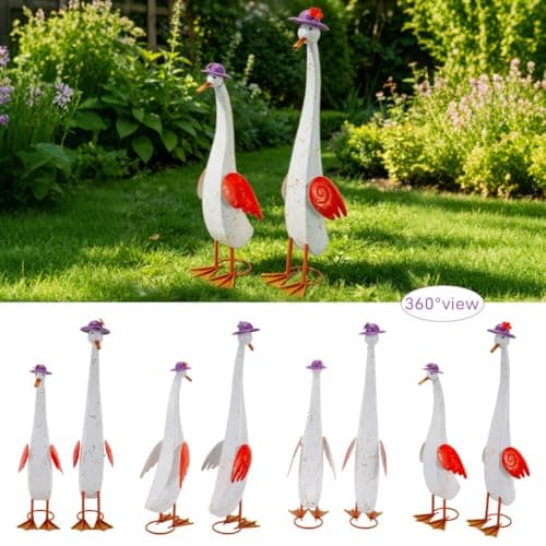 The Aura Collective 22" Duck Garden Statue Set of 2 Metal Ducks, Duck Outdoor Decor with Stakes Animal Yard Art Sculptures for Patio Porch Lawn Backyard White - Thumbnail 4