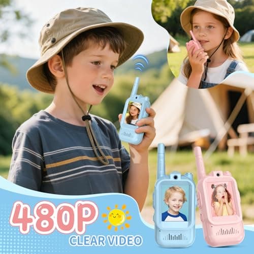 Walkie Talkies for Kids Pack of 2, Rechargeable Long Range 2 Way Radios Toys for Boys Girls Age 3-5, Birthday with Pink Blue Design,Outdoor Adventure Camping Hiking - Thumbnail 3