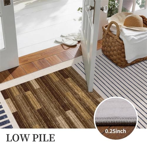 YIHOUSE 8x10 Washable Area Rugs for Living Room, Brown Black and White Striped Rug for Bedroom Non Slip Low Pile, Minimalist Modern Geometric Carpet for Room Office Home Decor - Thumbnail 4