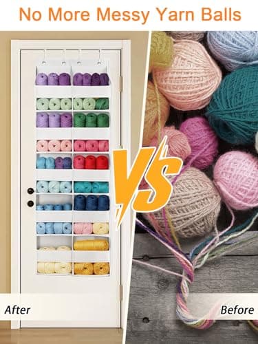 KIKJOK Over the Door Organizer, Hanging Yarn Storage, Nylon Behind Door Organizer, 5 Tiers - Clear Window Yarn Holder for Crochet, Knitting Needles, Closet, Pantry, Bedroom, Nursery, White - Thumbnail 2