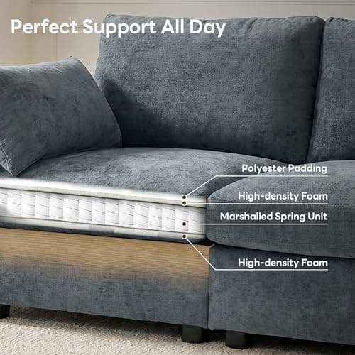 Iroomy Loveseat Cloud Couch for Living Room, Spring Cushion，Comfy Modern Chenille Sofa, Grey - Thumbnail 6