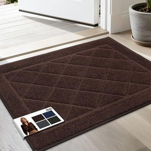 JSEI Dirt Trapper Door Mat 20"x32", Non-Slip Washable Entryway Mats, Dog Door Mat, Stain Resistant and Absorbent Floor Mats, Low Profile Welcome Mat for Front Back Door, Brown
