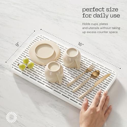 Deepstone 3-Layer Stone Dish Drying Mat for Kitchen Counter - Diatomaceous Earth Quick Dry Mat with Removable Plastic Topper and Non-Slip Base Pad, 16 x 9 in (White) - Thumbnail 2